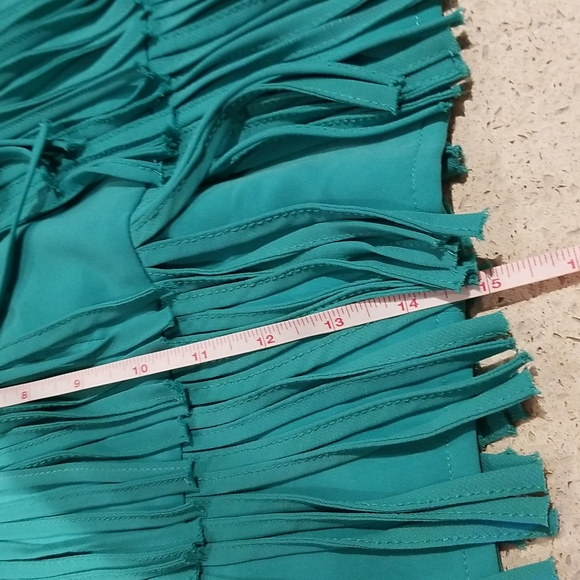 Zara green fringed mini zipper side closure sz XL NWOTS - Picture 3 of 4